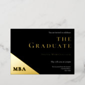 Degree Gold Black MBA Graduation Party  Foil Invitation (Standing Front)