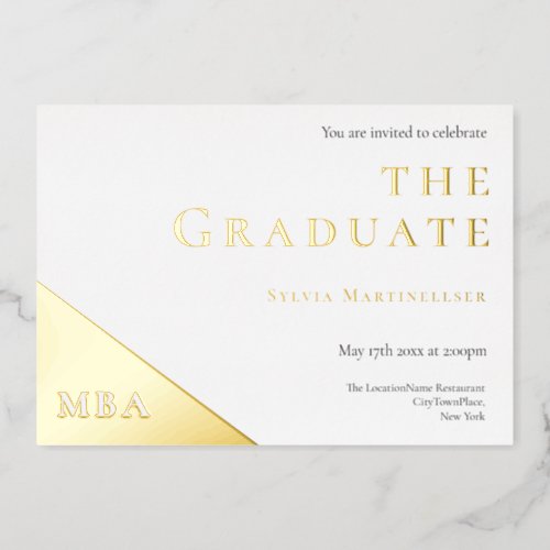  Degree Gold White MBA Graduation Party Foil Invitation