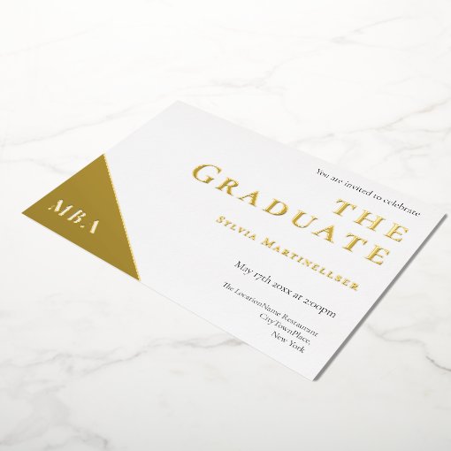 Degree Gold White MBA Graduation Party Foil Invitation Zazzle