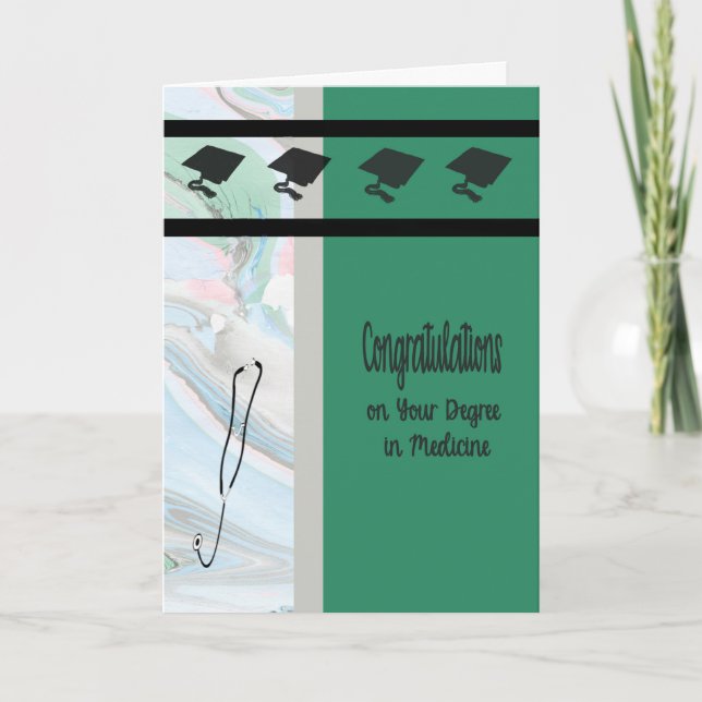Degree in Medicine, Green with Caps & Stethoscope Card (Front)
