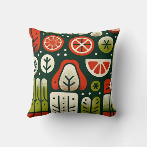 Dehydrated Fruit Abstract on Deep Green Background Throw Pillow