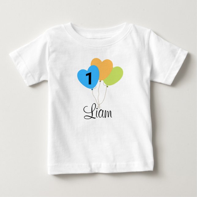 DEIN DESIGN/Name First Birthday of balloon Boy Baby T-Shirt (Front)