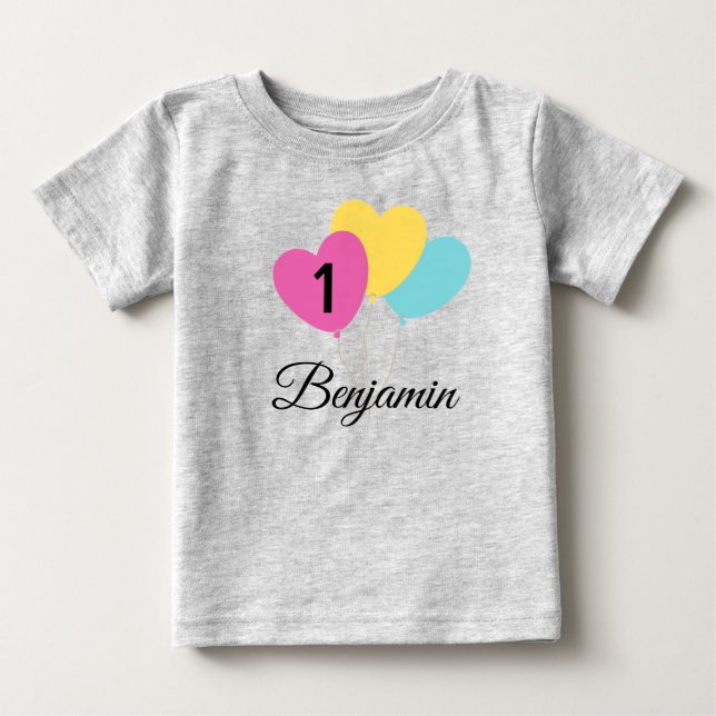 DEIN DESIGN/TEXT/PHOTO first birthday balloon Baby T-Shirt (Front)