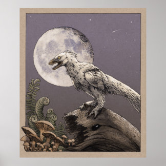 Deinonychus and the Moon Poster