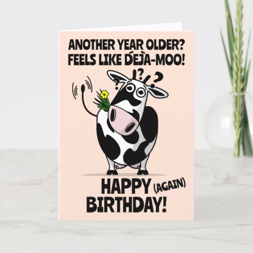 DeJa_Moo Cute Cartoon Cow Happy Birthday Card