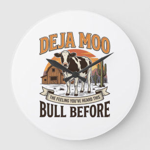 Deja Moo Funny Cow Western Vintage Shirt Design_1 Large Clock
