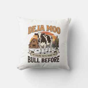 Deja Moo Funny Cow Western Vintage Shirt Design_1 Throw Pillow