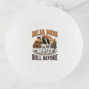Deja Moo Funny Cow Western Vintage Shirt Design_1 Trinket Tray
