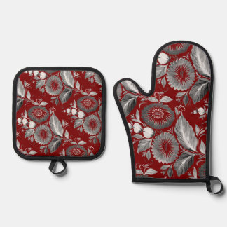 Dekorative graue Blumen  Oven Mitt & Pot Holder Set