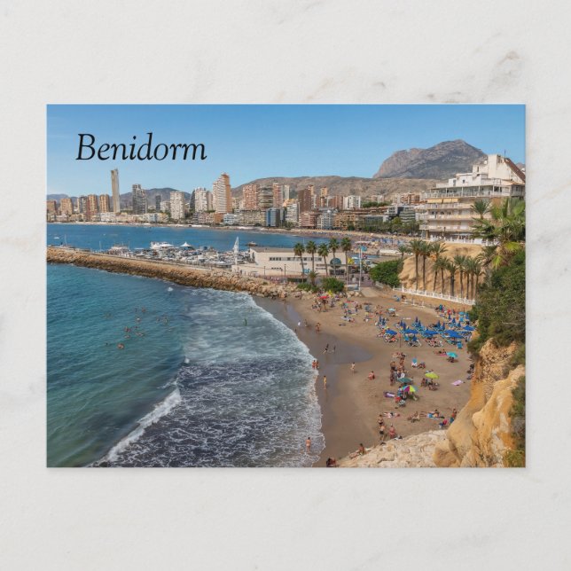 Del Malpas Beach, Benidorm, Costa Blanca, Spain Holiday Postcard (Front)