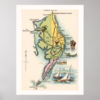 Del-Mar-Va Vintage Map 18x24 Archival Print