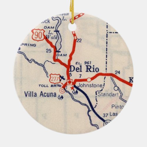 Del Rio 1948 Map Ceramic Ornament