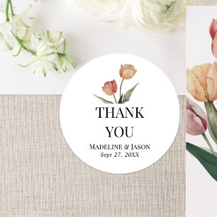Delacate Tulip Watercolor Wedding Thank You Classic Round Sticker