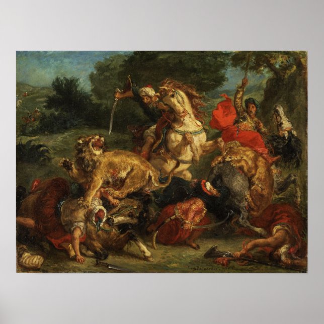 Delacroix - Lion Hunt 1855 Poster (Front)