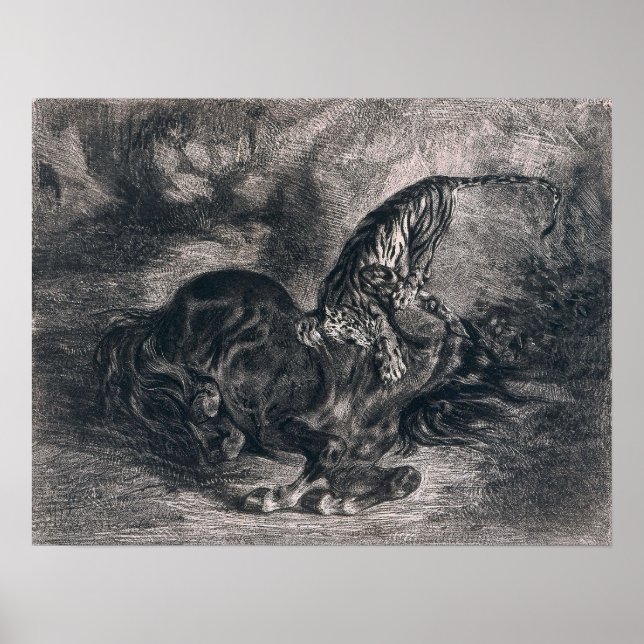 Delacroix - Wild Horse Felled By A Tiger Poster (Front)