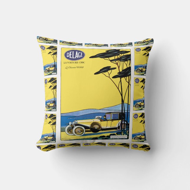 Delage ~ La Voiture Chic Throw Pillow (Front)
