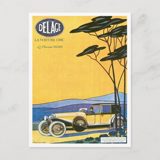 Delage ~ Vintage Automobile Advertisement Postcard (Front)