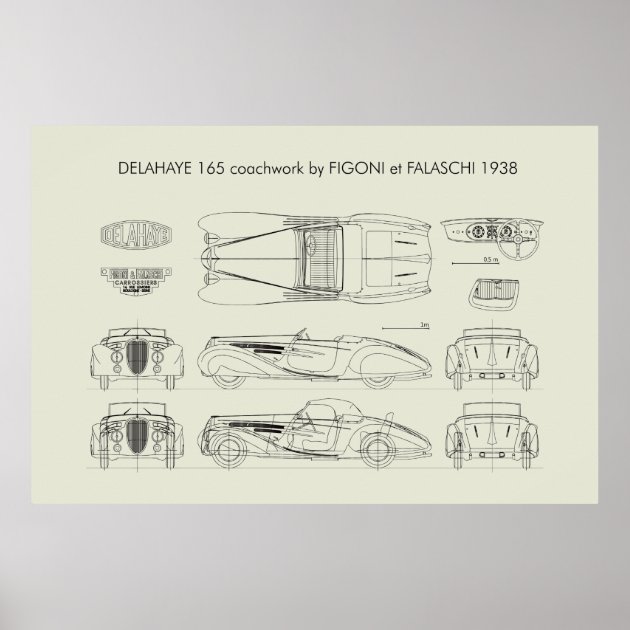 Delahaye 165 Figoni et Falaschi Blueprint Poster | Zazzle