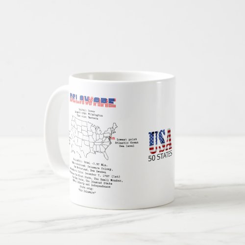 Delaware American state on a map and useful info Coffee Mug