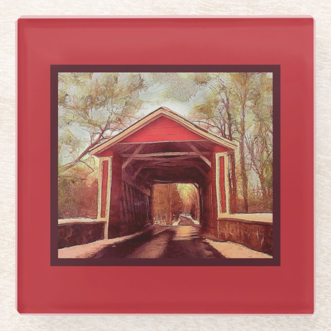 Delaware Ashland Covered Bridge Glass Coaster (Front)