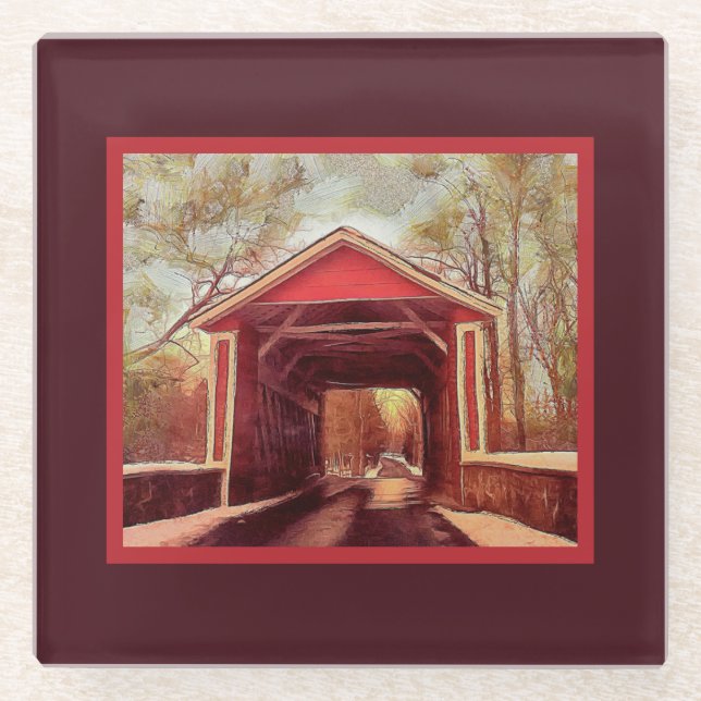 Delaware Ashland Covered Bridge Glass Coaster (Front)