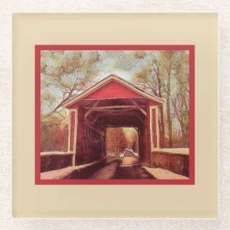 Delaware Ashland Red Covered Bridge on Cream