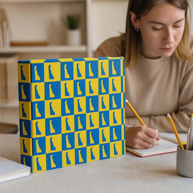 Delaware Blue Gold Checkerboard Pattern 3 Ring Binder (A binder with a blue and gold checkerboard pattern of Delaware.)