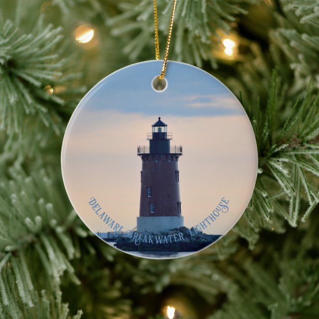 Delaware Breakwater Lighthouse Cape Henlopen Lewes Ceramic Ornament (Tree)