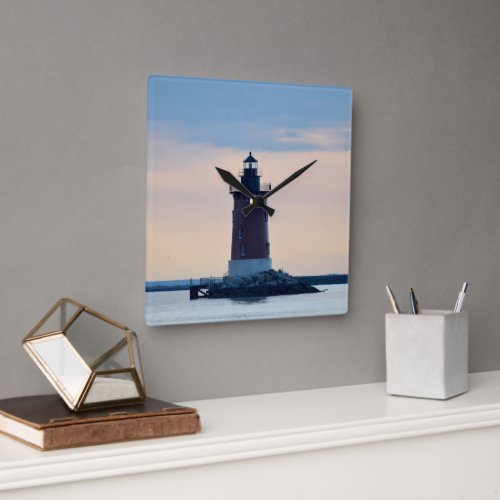 Delaware Breakwater Lighthouse Cape Henlopen Lewes Square Wall Clock