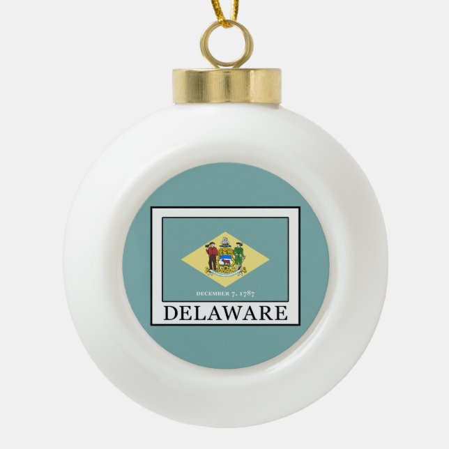 Delaware Ceramic Ball Christmas Ornament (Front)