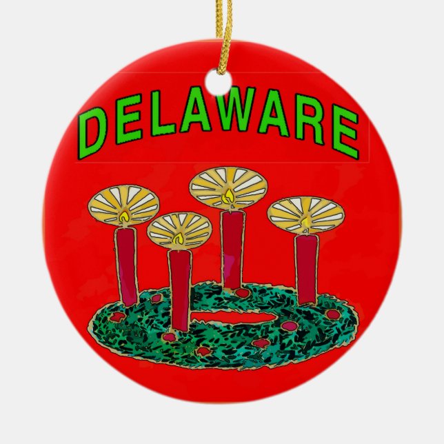 Delaware Christmas Tree Ceramic Ornament (Front)