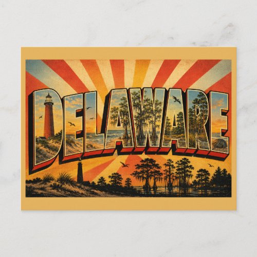 Delaware Coastal Lighthouse Cypress Forest Art Postcard