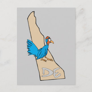 Delaware DE Map & Blue Hen Cartoon Art Motto Postcard
