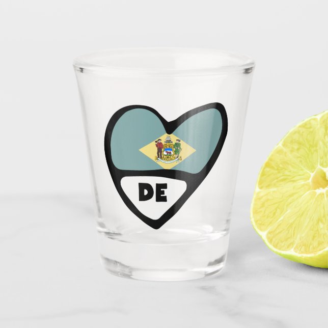 Delaware, DE State Flag In Heart, Shot Glass (Front)