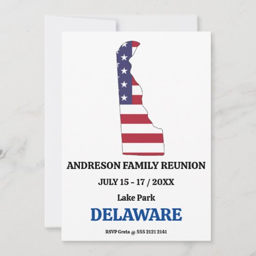 DELAWARE FAMILY REUNION STATE MAP USA Flag Invitation