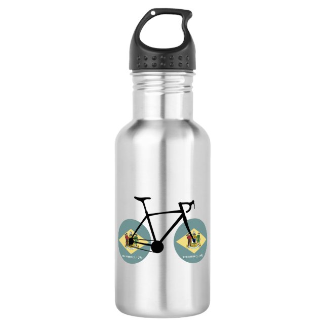 Delaware Flag Cycling Stainless Steel Water Bottle (Front)
