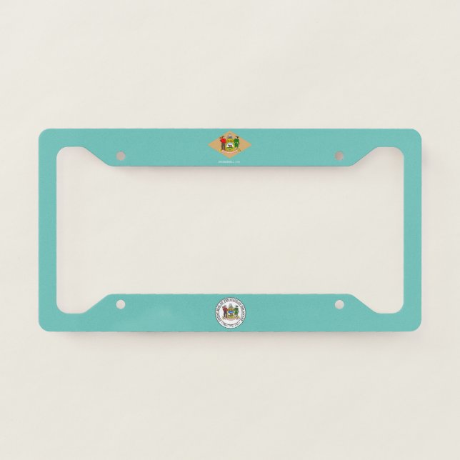 Delaware flag-seal license plate frame (Front)