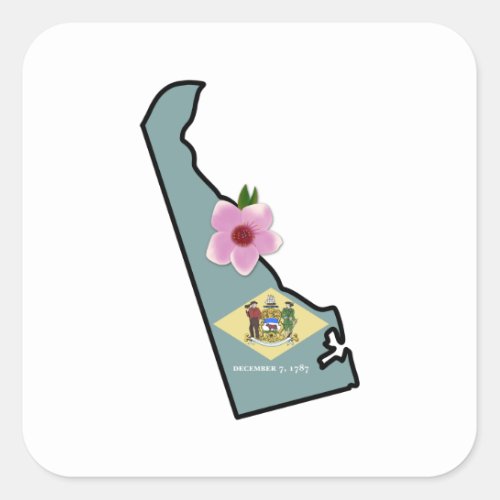 Delaware Flag with State Flower Peach Blossom  Square Sticker