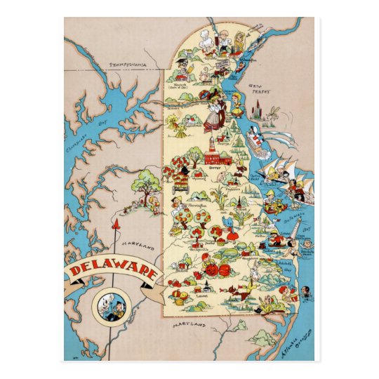 Delaware Funny Vintage Map Postcard