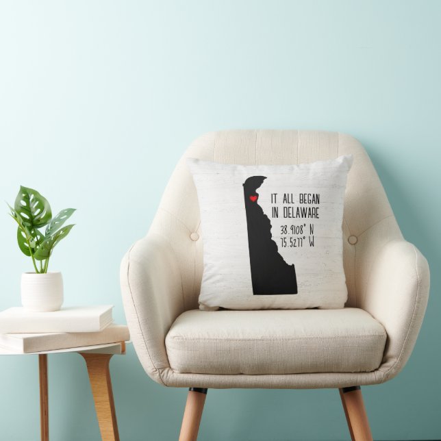 Delaware GPS Coordinates with Heart Throw Pillow (Chair)