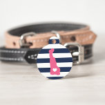 Delaware Heart Pet ID Tag<br><div class="desc">Let your furry friend show some home state pride with this cute Delaware ID tag. Design features a white silhouette map of the state of Delaware in pink with a white heart inside, on a preppy navy blue and white stripe background. Add your pet's name and contact information to the...</div>