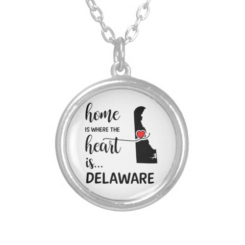 Delaware home is where the heart is silver plated necklace