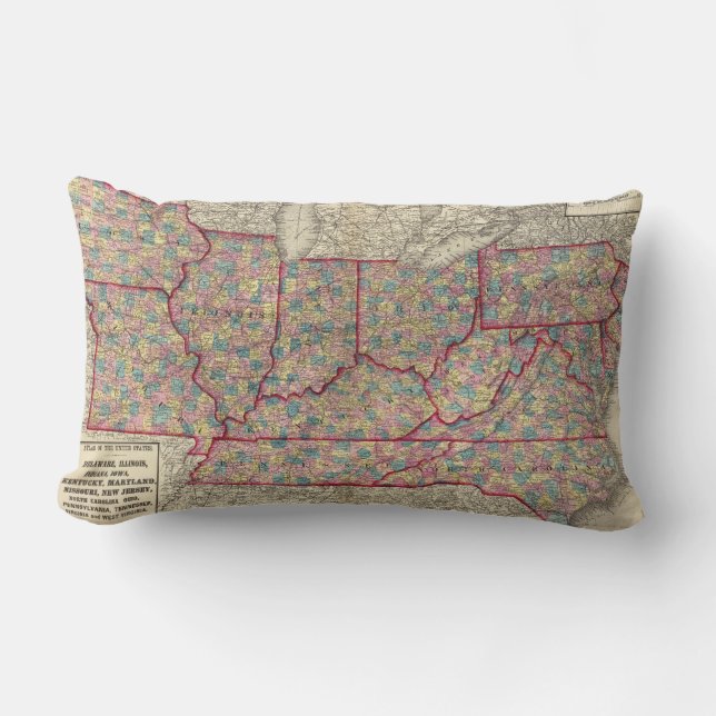 Delaware, Illinois, Indiana, and Iowa Lumbar Pillow (Front)