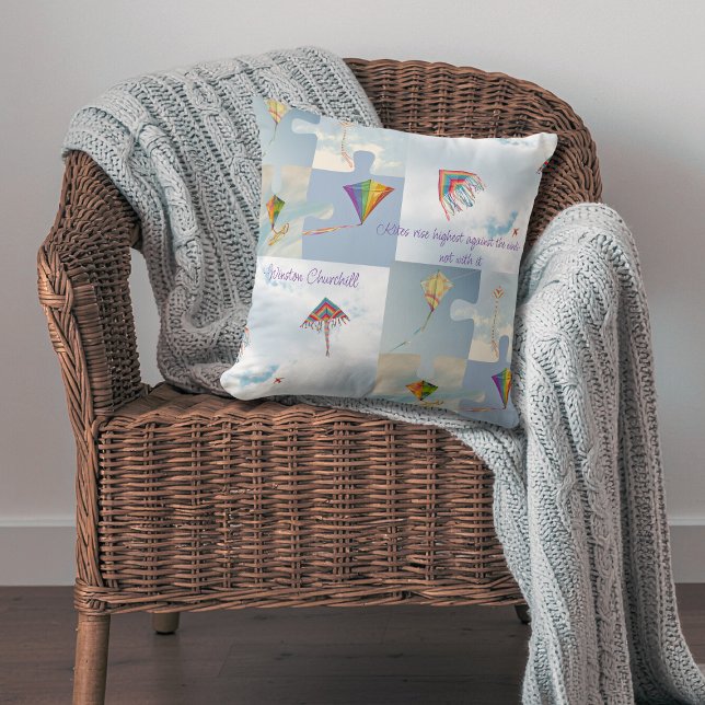 Delaware Kites Throw Pillow – Inspirational Quote  (The coastal state of Delaware is a great place to fly kites. Bring this fun accessory to your home! )