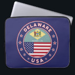 Delaware Laptop Sleeve<br><div class="desc">Badge of Delaware with flag of Delaware and flag of USA colors,  rounded shape.
Emblem of Delaware. Seal of Delaware.
USA States collection.

Delaware City,  Dover,  Harrington,  Lewes,  Middletown,  Milford,  New Castle,  Newark,  Rehoboth Beach,  Seaford,  Wilmington,  Smyrna,  Georgetown,  Elsmere,  Millsboro</div>