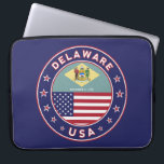 Delaware Laptop Sleeve<br><div class="desc">Badge of Delaware with flag of Delaware and flag of USA colors,  rounded shape.
Emblem of Delaware. Seal of Delaware.
USA States collection.

Delaware City,  Dover,  Harrington,  Lewes,  Middletown,  Milford,  New Castle,  Newark,  Rehoboth Beach,  Seaford,  Wilmington,  Smyrna,  Georgetown,  Elsmere,  Millsboro</div>