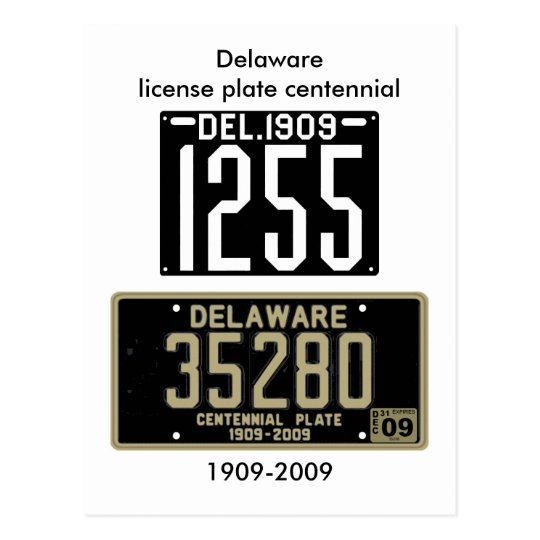 Delaware license plate centennial postcard