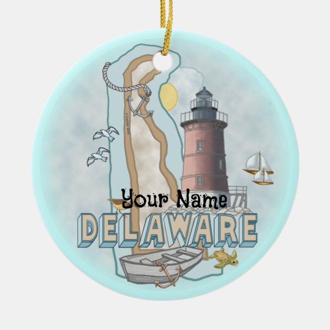 Delaware Lighthouse  Ceramic Ornament (Front)