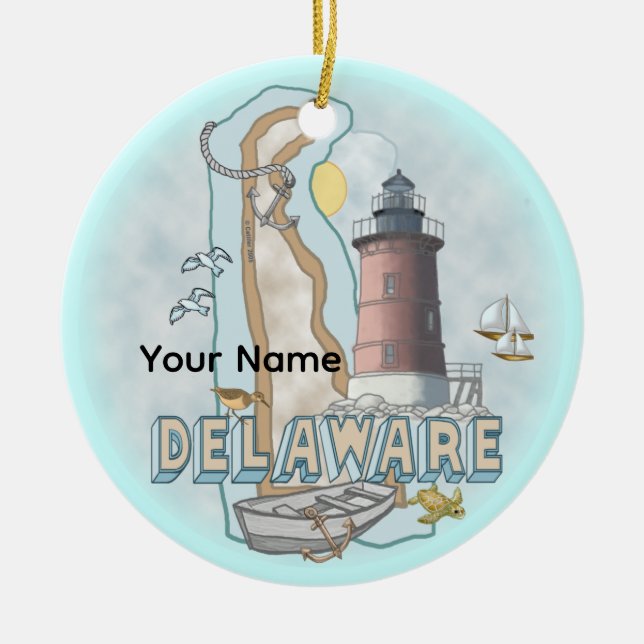 Delaware Lighthouse Ceramic Ornament (Front)