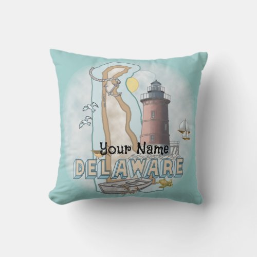 Delaware Lighthouse custom name Throw Pillow